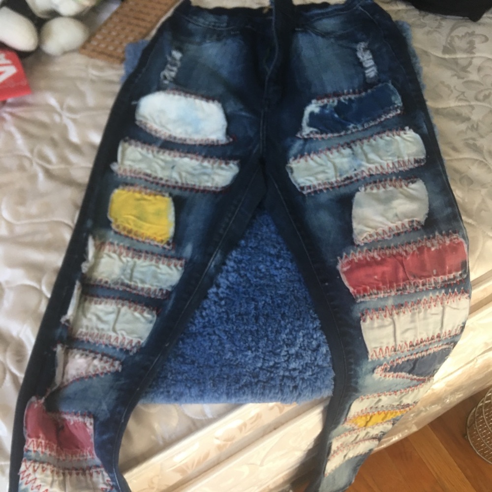 Ladies mixed patchwork jeans